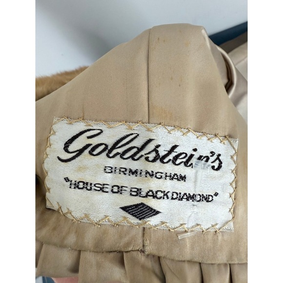 Vintage Goldstein's Fur Leather Coat Women Mink Chevron Belted Brown Cream - Picture 8 of 8